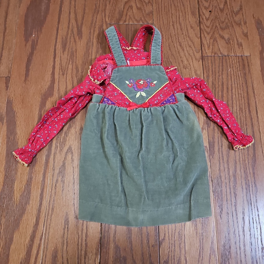 Vintage Carter's Girls Dress Size 4 Made In USA Floral Green Red
